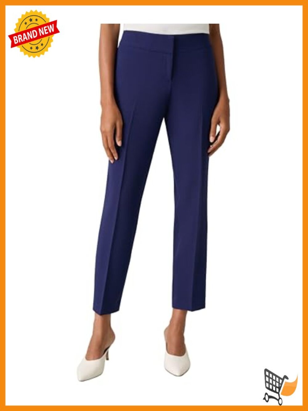 Women's Fly Front Slim Leg Dress Pants Stretch Crepe Work Trousers